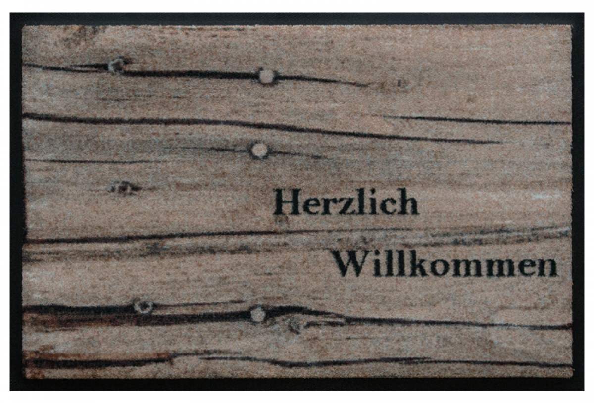 Fussmatte Willkommen Holz